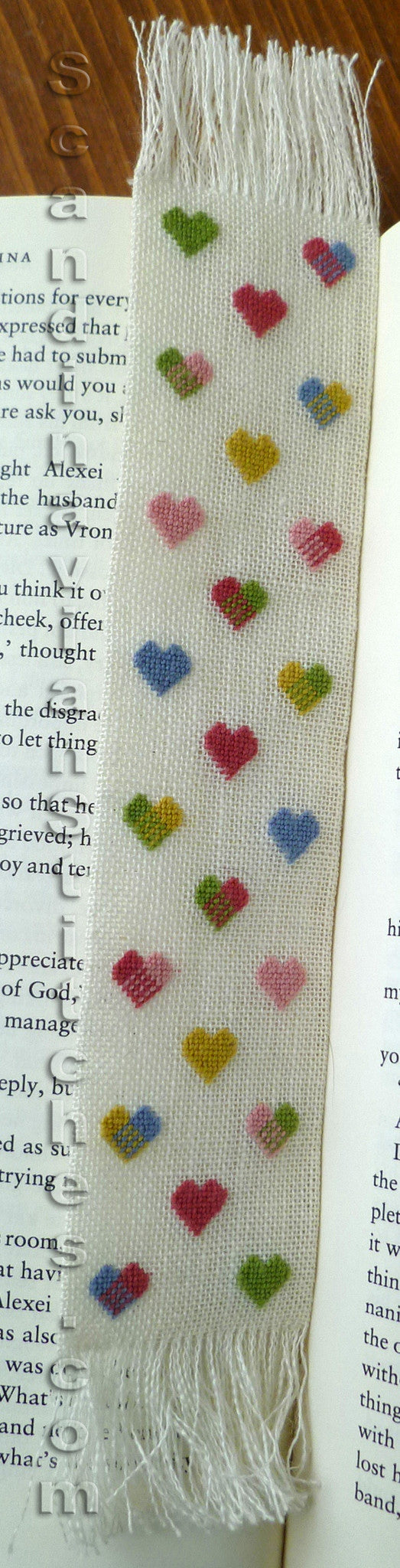 Colored Hearts Bookmark - Petit Point Colored Hearts Bookmark - Petit Point